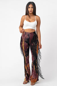 Flare Tie Dye Pants With Fringe Small