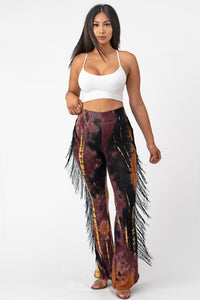 Flare Tie Dye Pants With Fringe Large