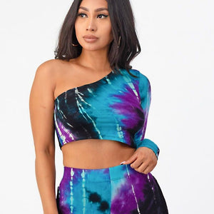 Tie Dye One Shoulder Long Sleeve Top Medium