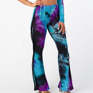 Flare Tie Dye Pants With Fringe Large