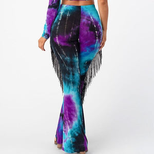 Flare Tie Dye Pants With Fringe x-Large