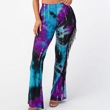 Load image into Gallery viewer, Flare Tie Dye Pants With Fringe Medium