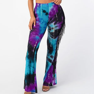 Flare Tie Dye Pants With Fringe Medium