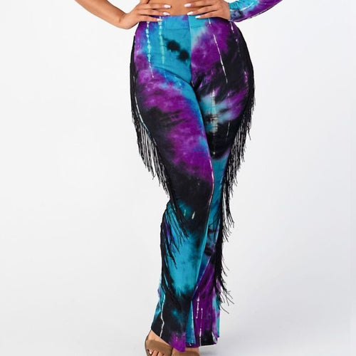 Flare Tie Dye Pants With Fringe Medium