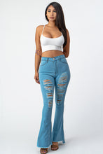Load image into Gallery viewer, Destroyed Flare Pants Blue Jeans Large Size .