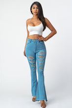 Load image into Gallery viewer, Destroyed Flare Pants Blue Jeans X-Large Size.