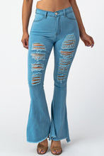 Load image into Gallery viewer, Destroyed Flare Pants Blue Jeans Medium Size .