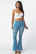 Load image into Gallery viewer, Destroyed Flare Pants Blue Jeans X-Large Size.