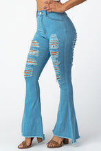 Load image into Gallery viewer, Destroyed Flare Pants Blue Jeans Large Size .