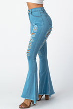 Load image into Gallery viewer, Destroyed Flare Pants Blue Jeans X-Large Size.