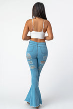 Load image into Gallery viewer, Destroyed Flare Pants Blue Jeans Large Size .