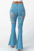 Load image into Gallery viewer, Destroyed Flare Pants Blue Jeans X-Large Size.