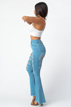 Load image into Gallery viewer, Destroyed Flare Pants Blue Jeans X-Large Size.