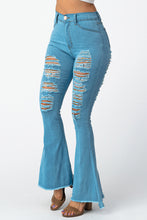 Load image into Gallery viewer, Destroyed Flare Pants Blue Jeans Medium Size .