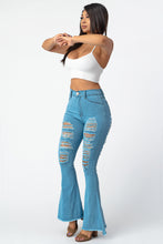Load image into Gallery viewer, Destroyed Flare Pants Blue Jeans Large Size .