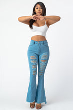 Load image into Gallery viewer, Destroyed Flare Pants Blue Jeans Small Size .