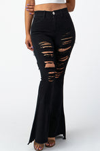 Load image into Gallery viewer, Destroyed Flare Pants Black Denim Jeans Small Size .