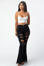 Load image into Gallery viewer, Destroyed Flare Pants Black Denim Jeans X- Large  SIze.