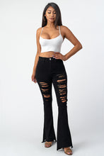Load image into Gallery viewer, Destroyed Flare Pants Black Denim Jeans Medium Size .