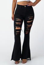 Load image into Gallery viewer, Destroyed Flare Pants Black Denim Jeans Large Size .
