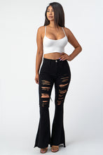 Load image into Gallery viewer, Destroyed Flare Pants Black Denim Jeans Medium Size .