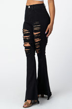 Load image into Gallery viewer, Destroyed Flare Pants Black Denim Jeans X- Large  SIze.