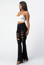 Load image into Gallery viewer, Destroyed Flare Pants Black Denim Jeans Large Size .