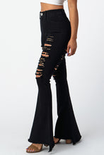 Load image into Gallery viewer, Destroyed Flare Pants Black Denim Jeans Small Size .