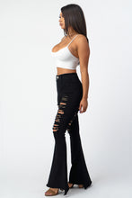 Load image into Gallery viewer, Destroyed Flare Pants Black Denim Jeans Large Size .