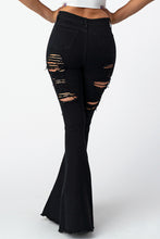Load image into Gallery viewer, Destroyed Flare Pants Black Denim Jeans Medium Size .