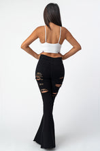 Load image into Gallery viewer, Destroyed Flare Pants Black Denim Jeans Large Size .