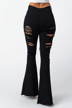 Load image into Gallery viewer, Destroyed Flare Pants Black Denim Jeans Medium Size .