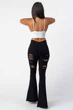 Load image into Gallery viewer, Destroyed Flare Pants Black Denim Jeans Small Size .