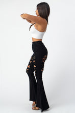 Load image into Gallery viewer, Destroyed Flare Pants Black Denim Jeans Large Size .