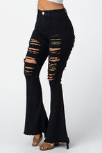 Load image into Gallery viewer, Destroyed Flare Pants Black Denim Jeans Medium Size .