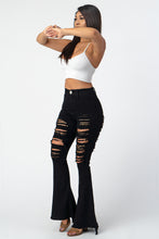 Load image into Gallery viewer, Destroyed Flare Pants Black Denim Jeans Large Size .