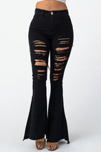 Load image into Gallery viewer, Destroyed Flare Pants Black Denim Jeans Medium Size .