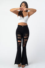 Load image into Gallery viewer, Destroyed Flare Pants Black Denim Jeans Small Size .