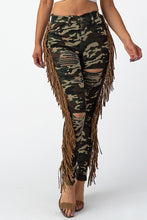 Load image into Gallery viewer, Camouflage Pants with Leather Tassel  Jeans  Small Size.
