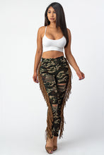 Load image into Gallery viewer, Camouflage Pants with Leather Tassel  Jeans  Small Size.