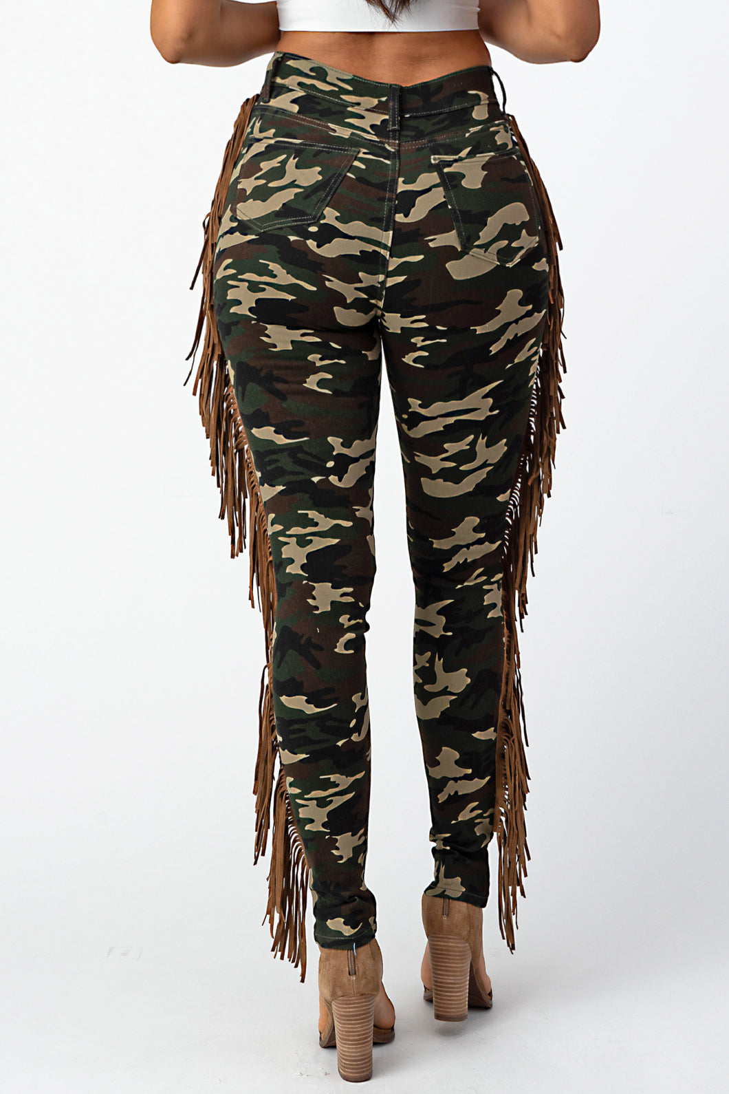 Camouflage Pants With  Leather Tassel Jeans Large Size .