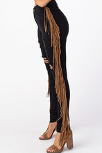 Load image into Gallery viewer, Destroyed Pants With Leather Tassel Black Denim Jeans Large