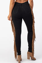 Load image into Gallery viewer, Destroyed Pants With Leather Tassel Black Denim Jeans Large