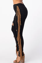 Load image into Gallery viewer, Destroyed Pants With Leather Tassel Black Denim Jeans X- Large