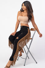 Load image into Gallery viewer, Destroyed Pants With Leather Tassel Black Denim Jeans X- Large