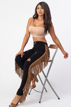 Load image into Gallery viewer, Destroyed Pants With Leather Tassel Black Denim Jeans Medium .