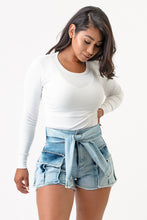 Load image into Gallery viewer, Sleeve Front Tie Denim Cargo Shorts -Acid Was Jeans Medium Size .