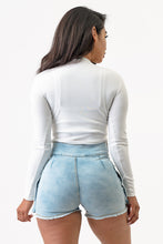 Load image into Gallery viewer, Sleeve Front Tie Denim Cargo Shorts-Acid Wash Jeans  Large Size .