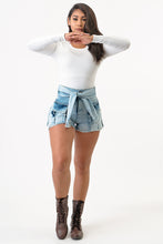 Load image into Gallery viewer, Sleeve Front Tie Denim Cargo Shorts-Acid Wash Jeans  Large Size .