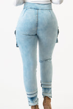 Load image into Gallery viewer, Sleeve Front Tie Denim Cargo Pants -Acid Wash  Medium Size .